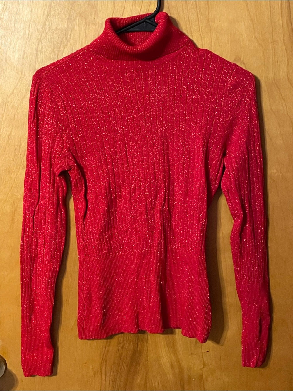 Worthington Red Metallic Ribbed Turtleneck